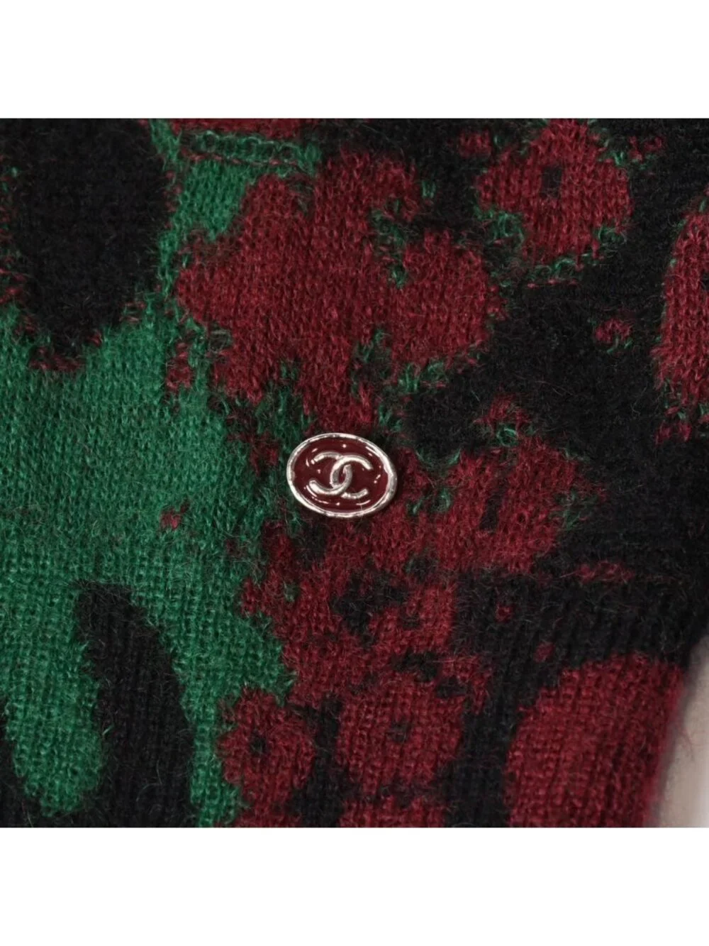 Chanel Knit Sweater CC Logo Leopard Green Cashmere Mohair Wool 4 34